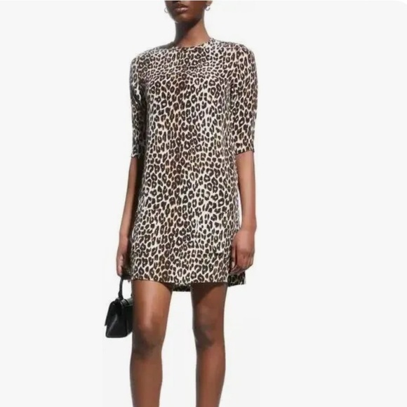 NWT $295 Equipment Femme Aubrey Silk Shift Dress in Natural Cheetah size… - Picture 1 of 7